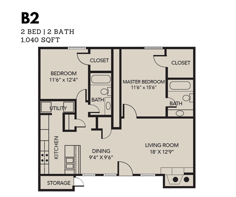 Oak Tree Village 2 Bedroom Floor Plan B2